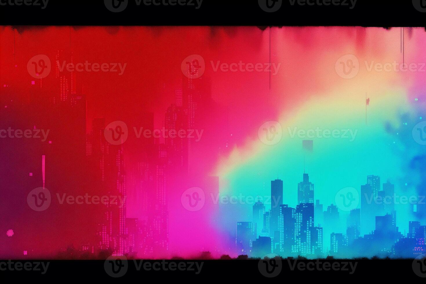 Abstract colorful watercolor background with skyscrapers. beautiful silhouette of the city. Digital art, photo