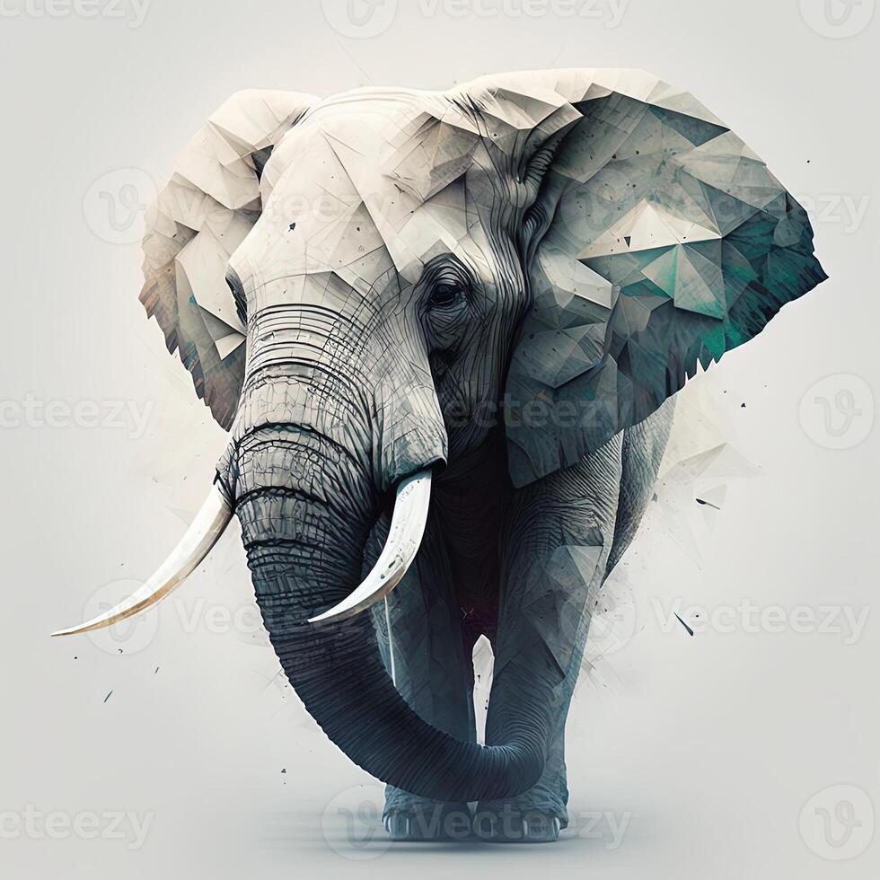 illustration of creative of elephant made of colorful geometric shapes on background. Leader, courage, strong and brave, photo