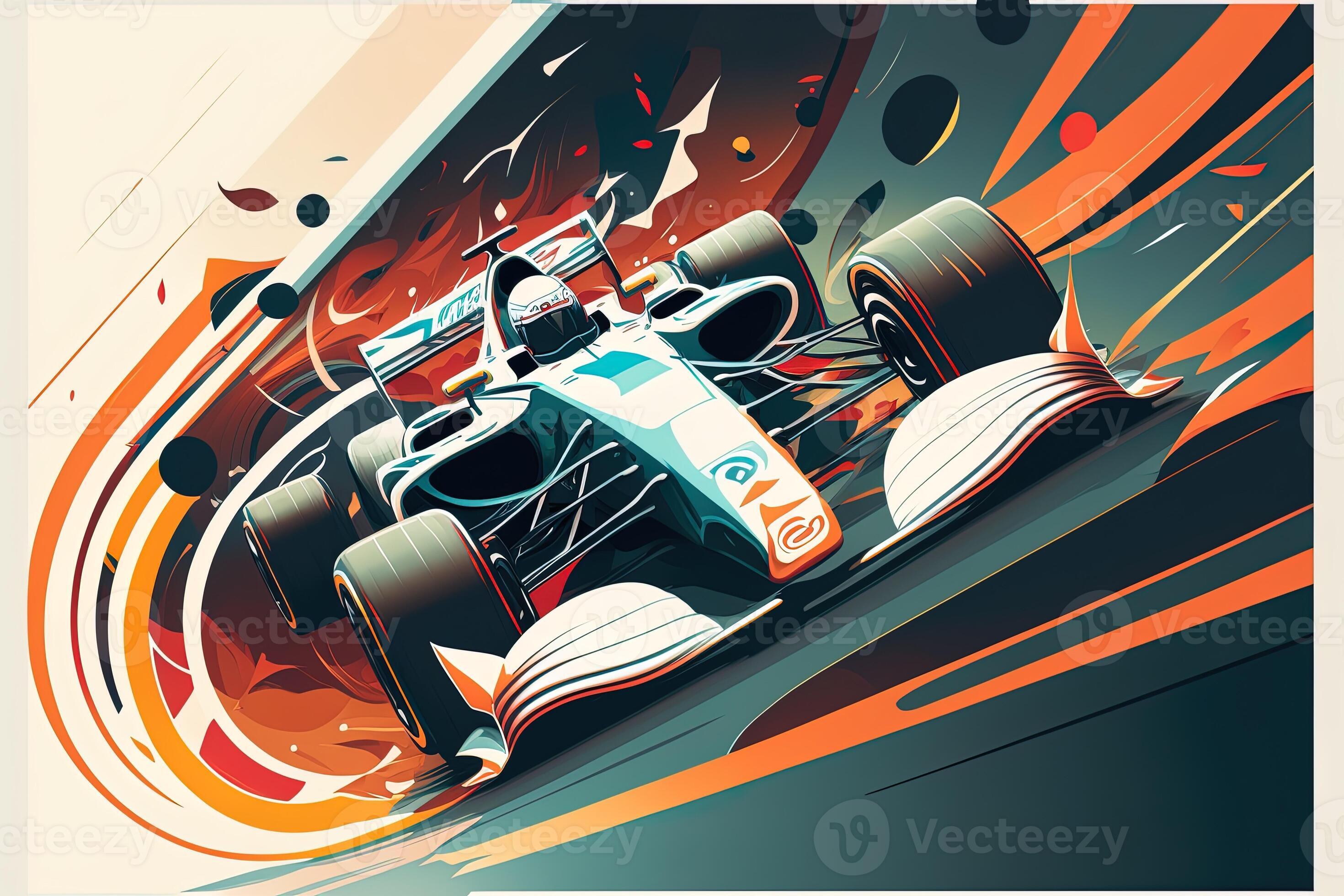 Futuristic racing formula at fast ride to finish. Post product digital