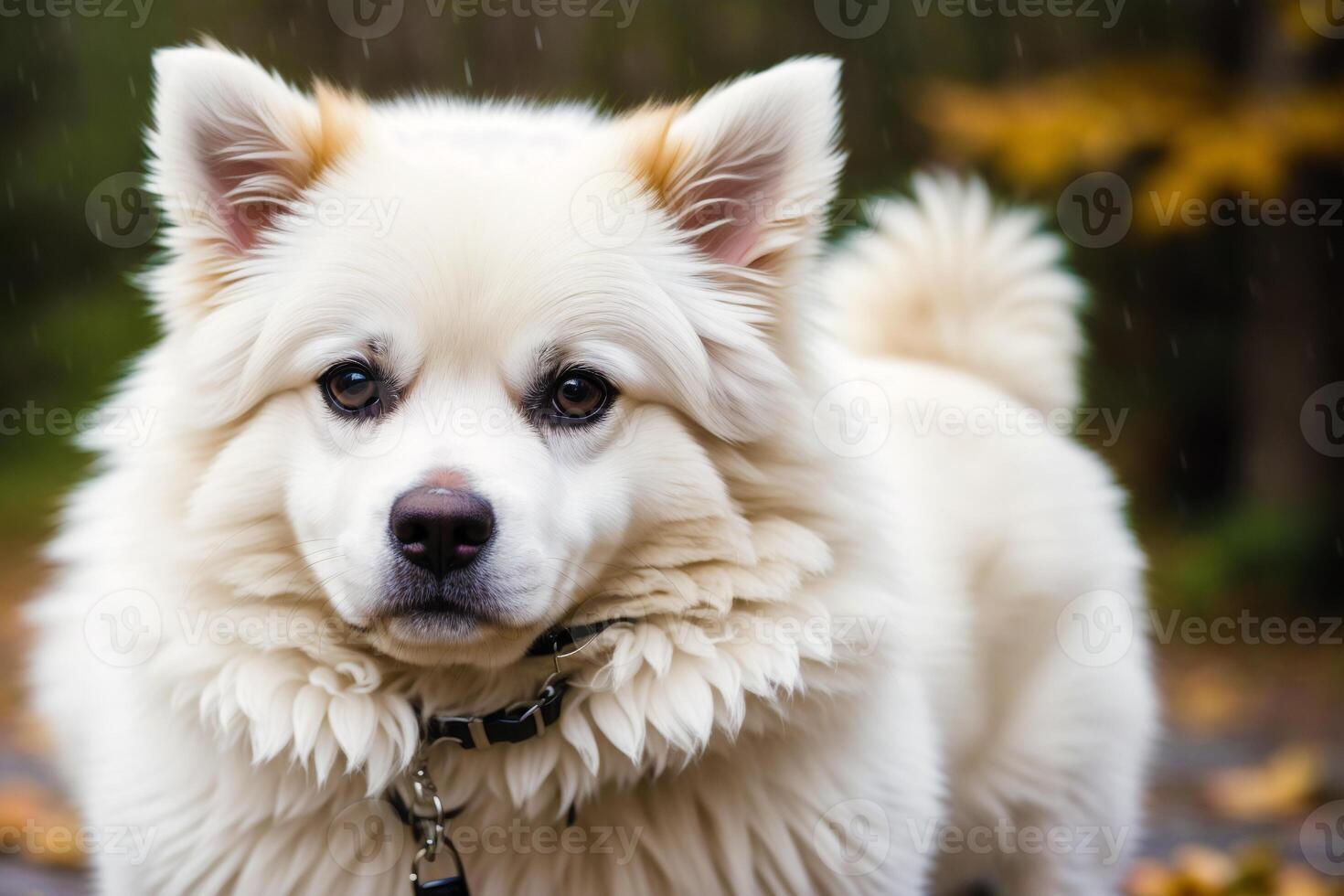 Portrait of a beautiful dog breed American Eskimo Dog in the park. photo