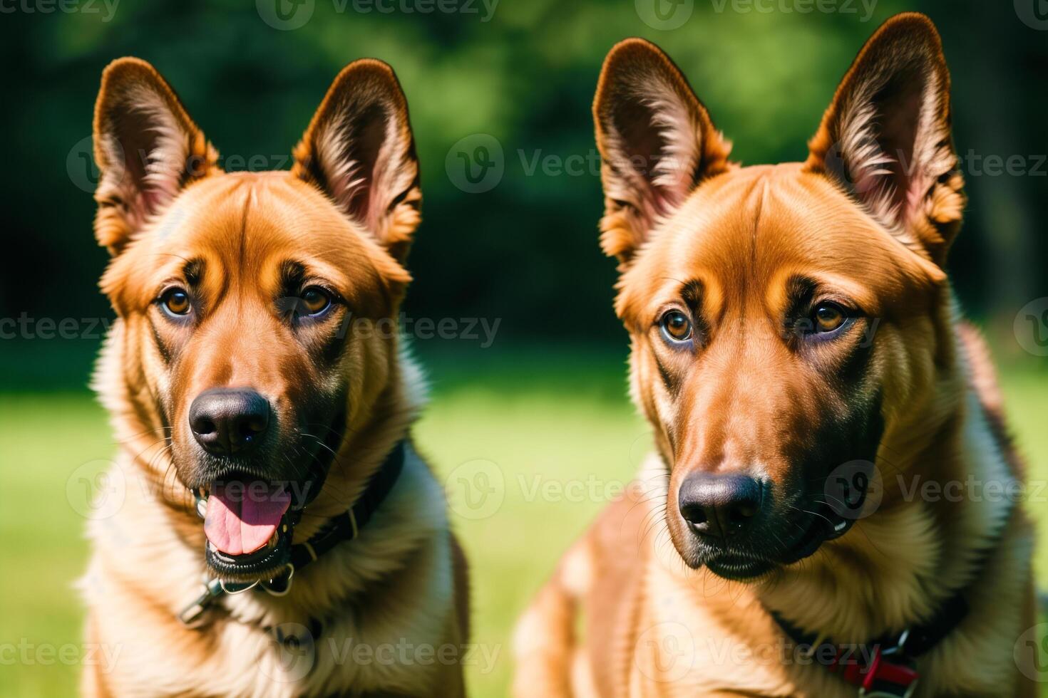 Portrait of a beautiful Belgian Shepherd dog in the park. Belgian Malinois. photo