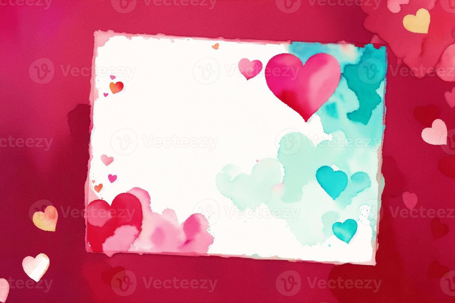 Valentine's day postcard. Watercolor hearts on the watercolor background. Valentine's day. Watercolor paint. Digital art, photo