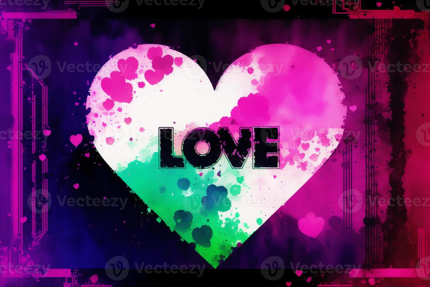 Valentine's day postcard. Watercolor hearts on the watercolor background. Valentine's day. Watercolor paint. Digital art, photo