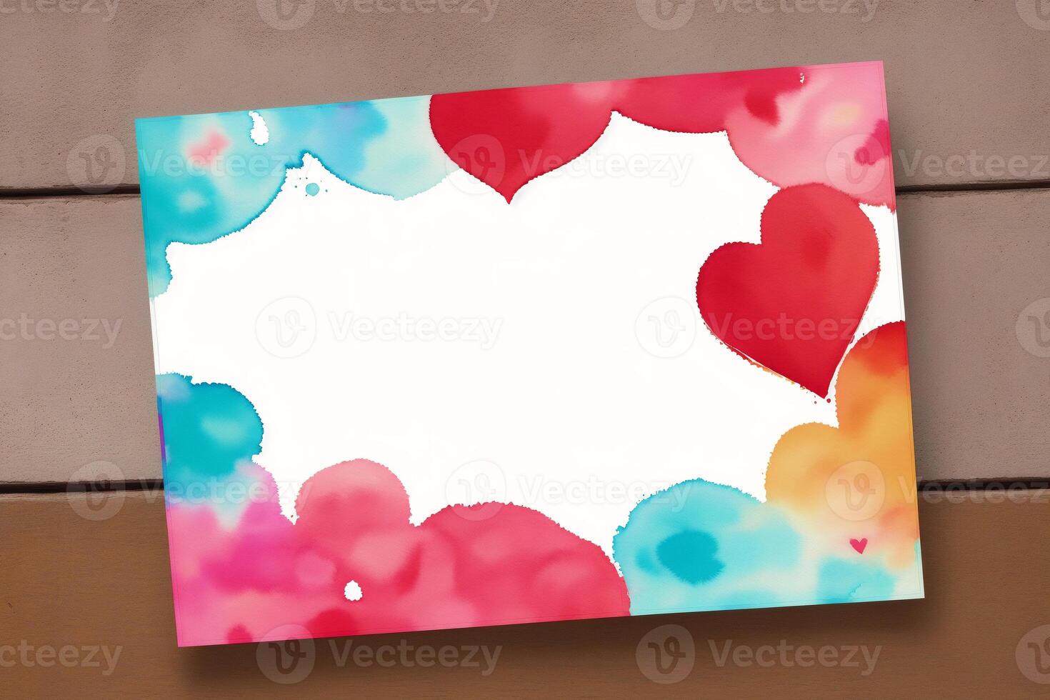 Valentine's day postcard. Watercolor hearts on the watercolor background. Valentine's day. Watercolor paint. Digital art, photo