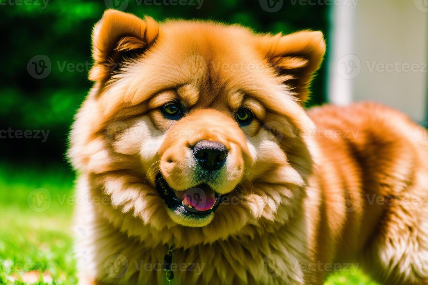 Portrait of a Cute chow chow dog in the park. photo