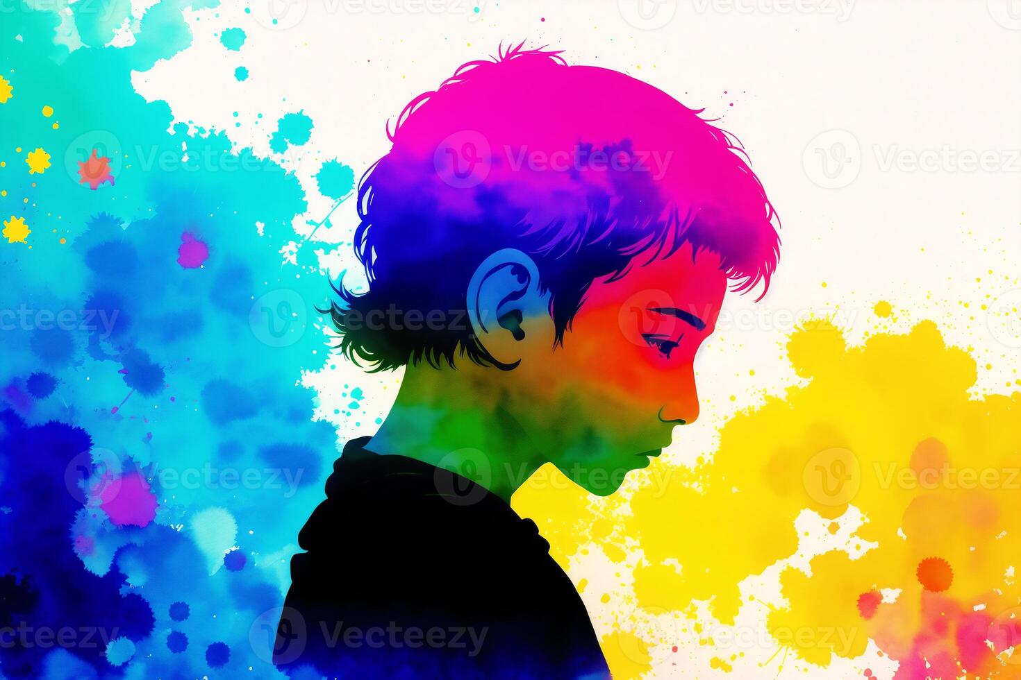 Childrens Day postcard. Childrens Day background. Watercolor paint. Digital art, photo