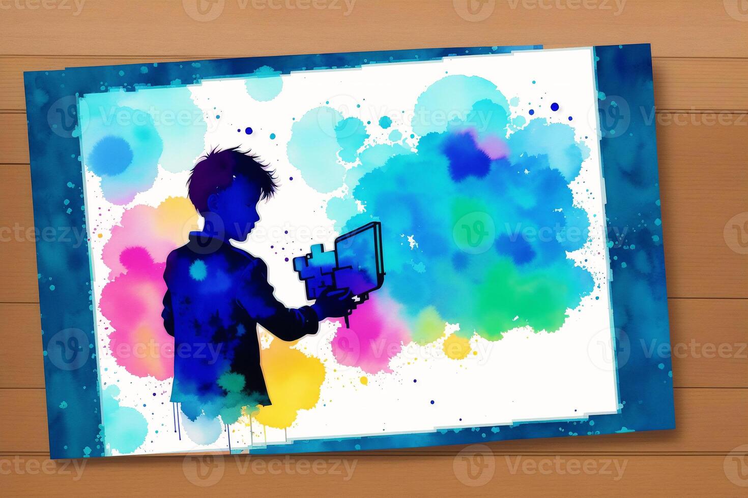 Childrens Day postcard. Childrens Day background. Watercolor paint. Digital art, photo