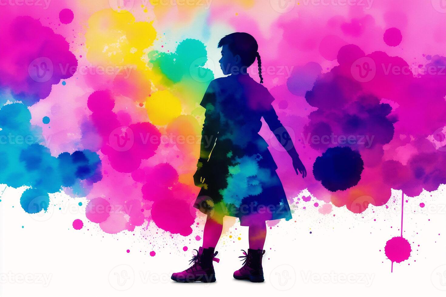 Childrens Day postcard. Childrens Day background. Watercolor paint. Digital art, photo