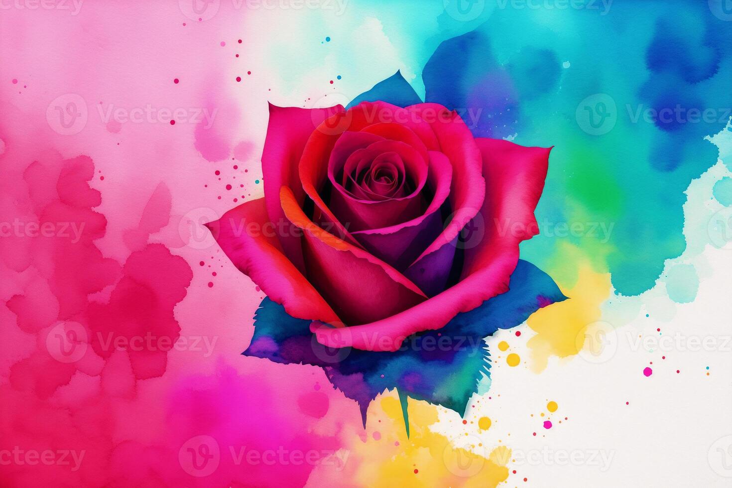 vistoso acuarela antecedentes con un Rosa en el centrar y un sitio para tu texto. acuarela pintar. digital arte, generativo ai foto