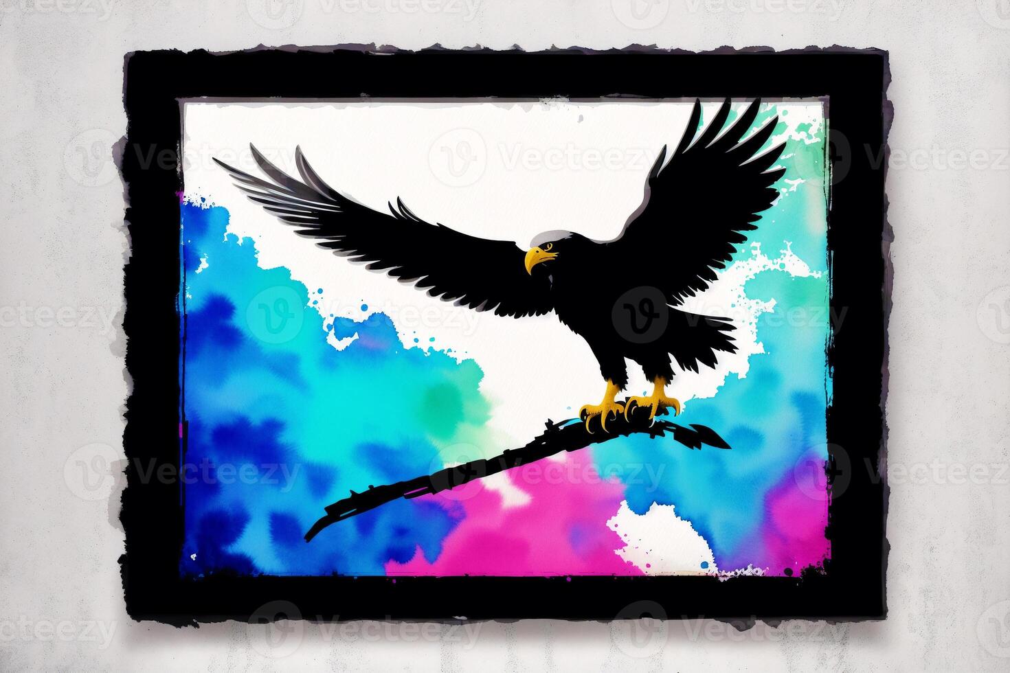 Illustration of an eagle on abstract watercolor background. Watercolor paint. Digital art, photo