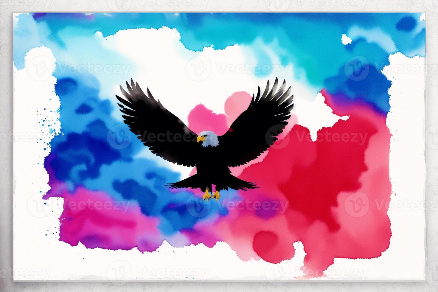 Illustration of an eagle on abstract watercolor background. Watercolor paint. Digital art, photo