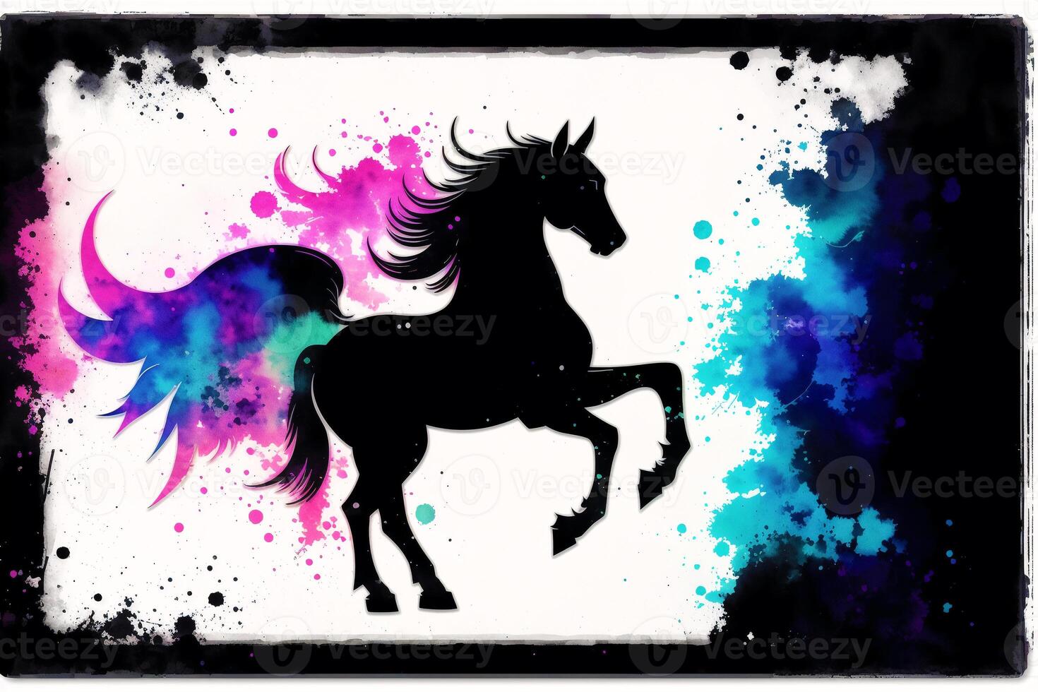 Illustration of a horse on abstract watercolor background. Watercolor paint. Digital art, photo