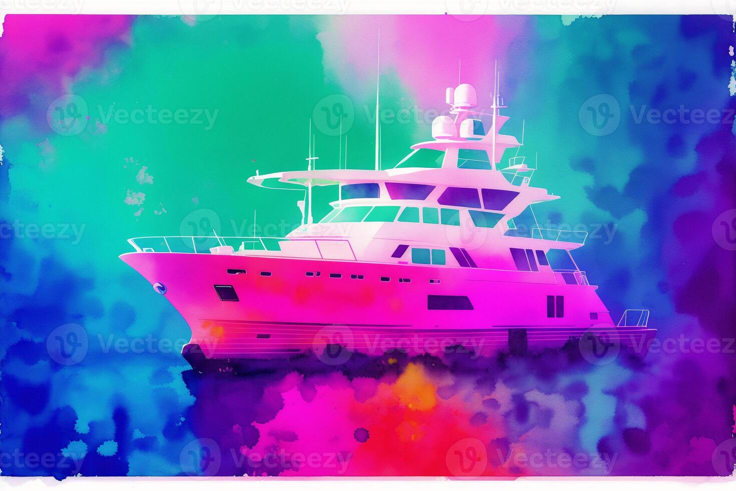 luxury yacht on the watercolor background.Watercolor paint. Digital art, photo