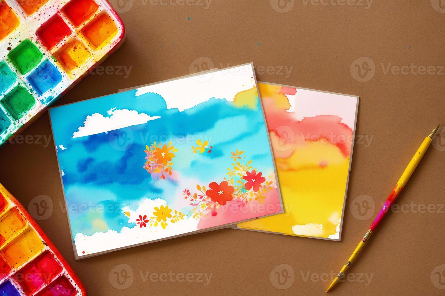 Childrens Day postcard. Childrens Day background. Watercolor paint. Digital art, photo