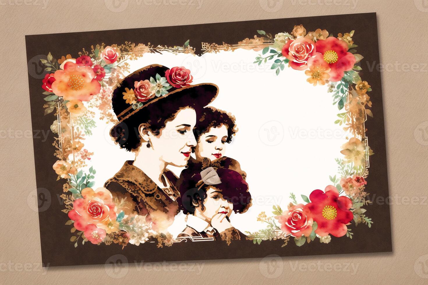 Mothers Day postcard. Mother s Day background. Watercolor paint. Copy space. photo