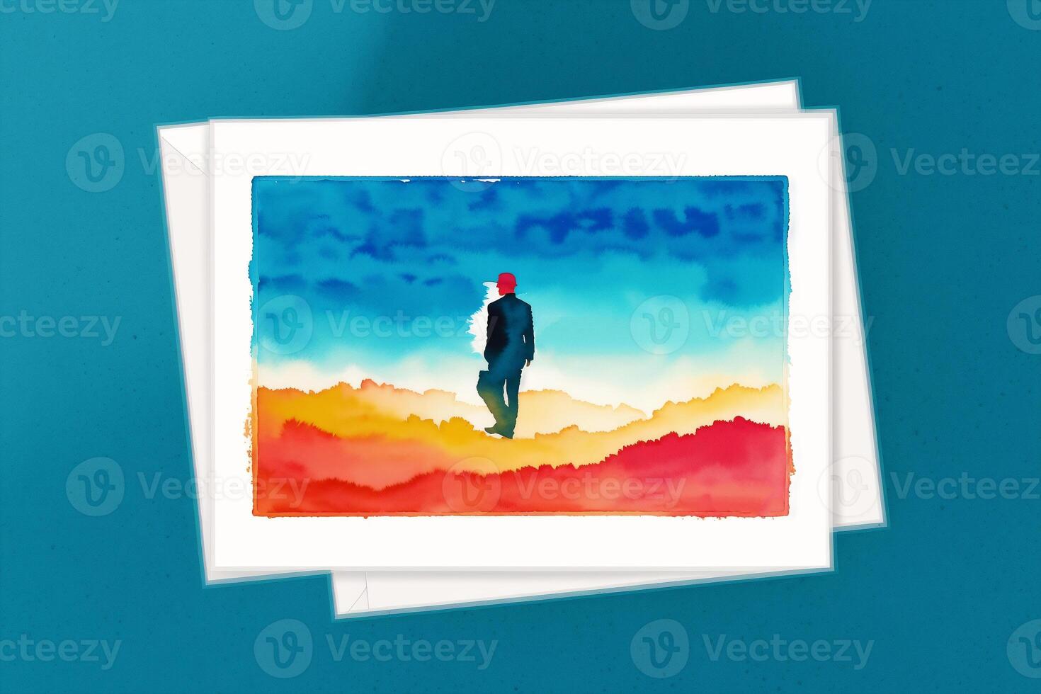 Fathers Day postcard. Father s Day background. Watercolor paint. Copy space. photo