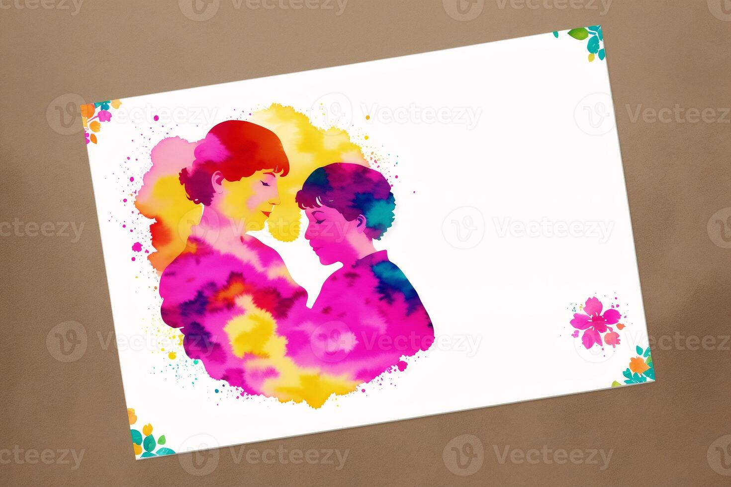 Mothers Day postcard. Mother s Day background. Watercolor paint. Copy space. photo