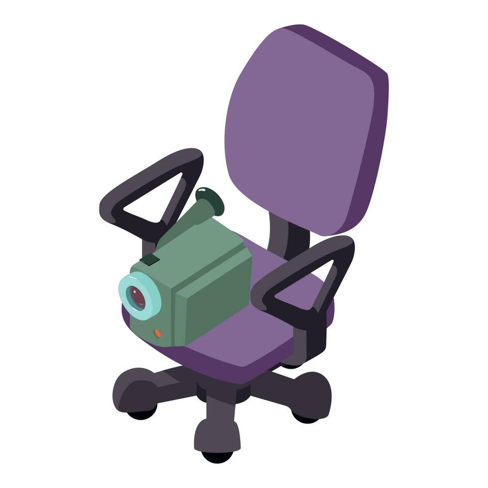 Video filming icon isometric vector. Modern video camera on office chair icon vector