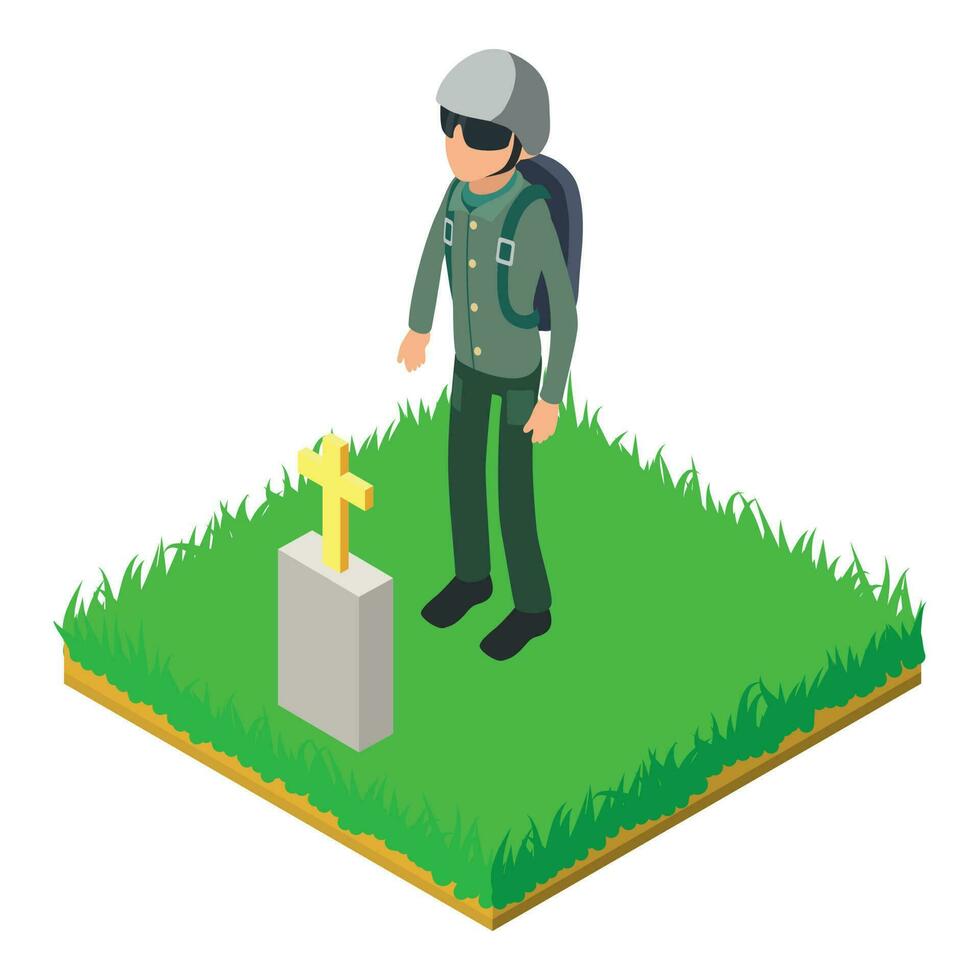 Skydiver icon isometric vector. Parachutist man stand near friend grave icon vector