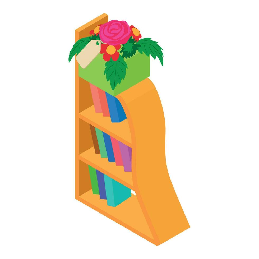 Interior detail icon isometric vector. Bouquet of flower in box on bookcase icon vector