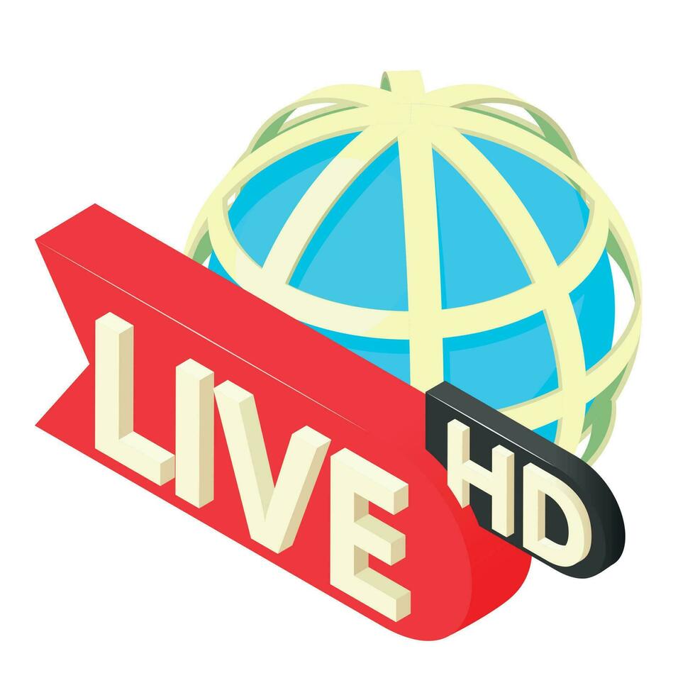 Live hd icon isometric vector. Live hd inscription on background of globe grid vector