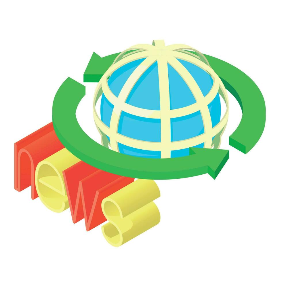 Internet news icon isometric vector. Arrow around globe grid news inscription vector