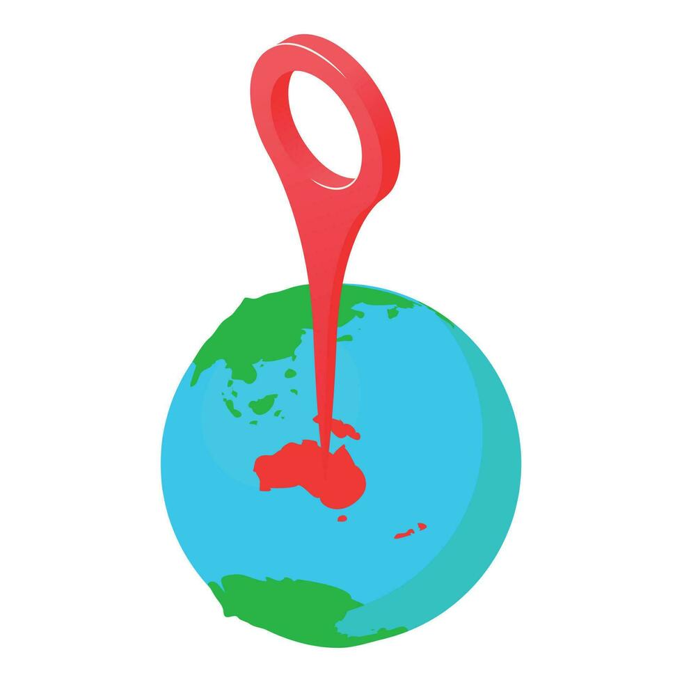 World pin icon isometric vector. Planet earth globe with big red gps pin icon vector