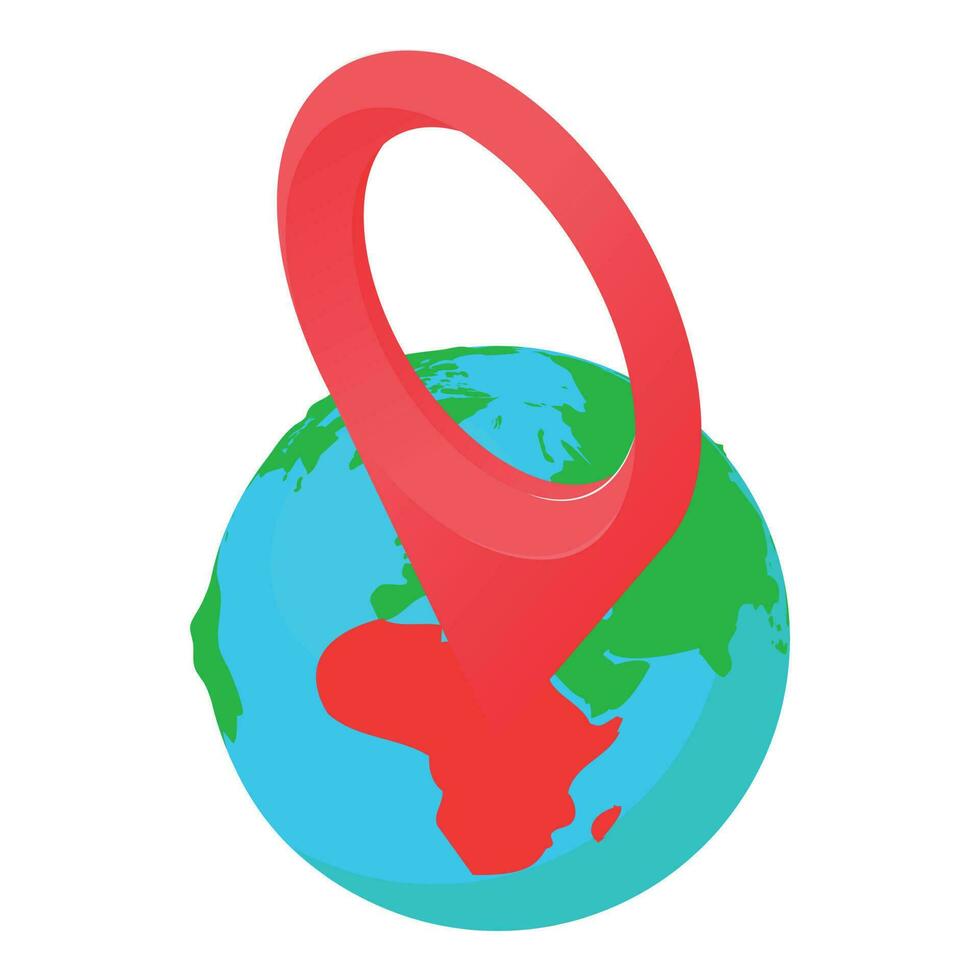 Planet gps icon isometric vector. Planet earth globe with big red gps pin icon vector