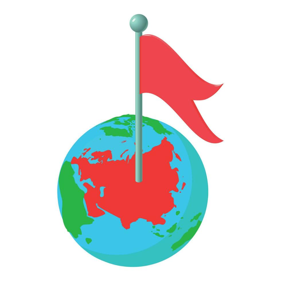 Pointer mark icon isometric vector. Planet earth globe with red flag pointer vector