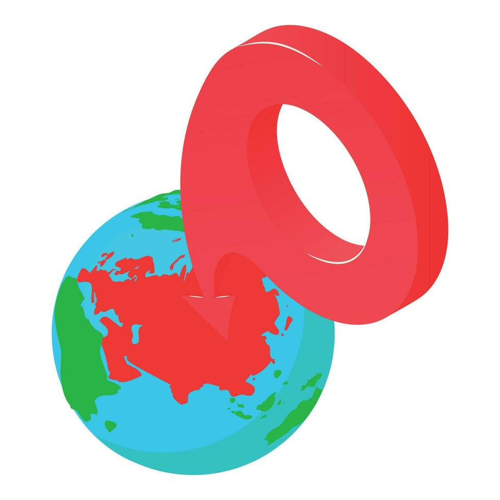 Navigation symbol icon isometric vector. Planet earth globe with big red gps pin vector