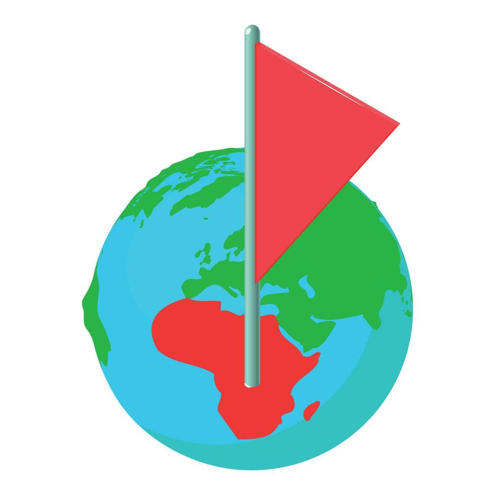 bandera marca icono isométrica vector. planeta tierra globo con rojo bandera puntero icono vector