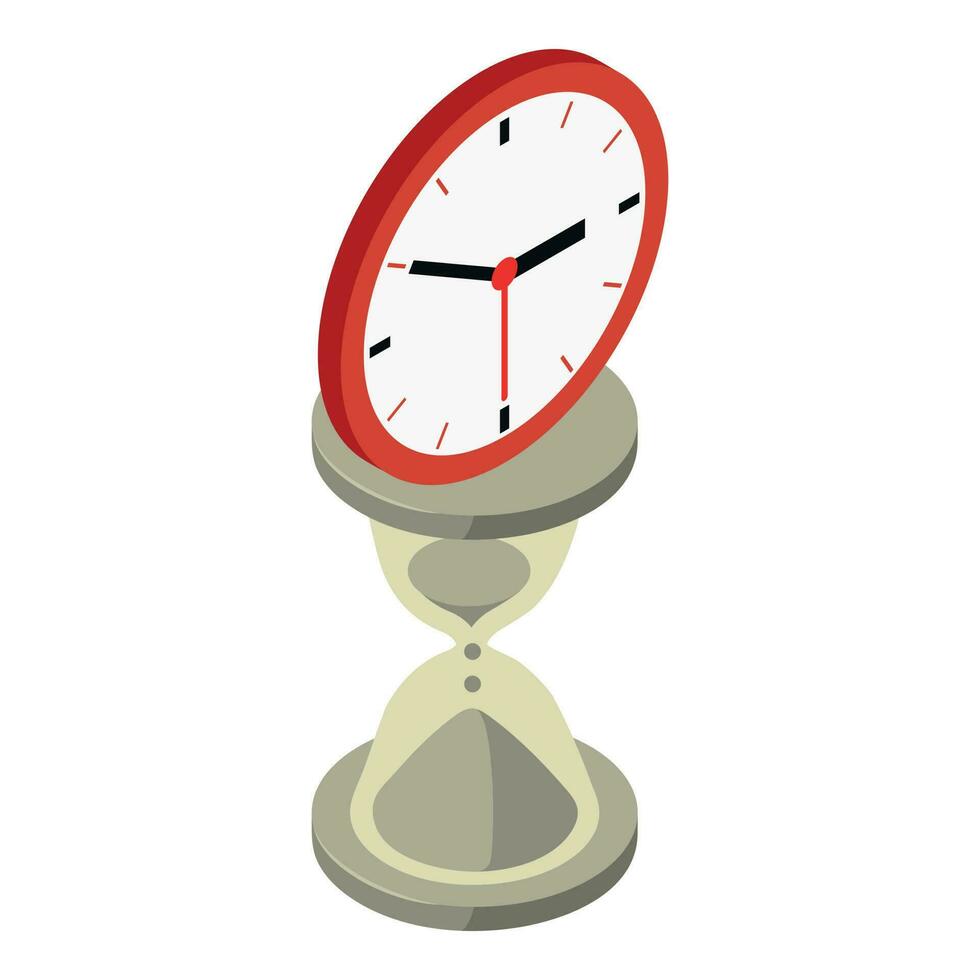 Time concept icon isometric vector. Modern round wall clock and hourglass icon vector