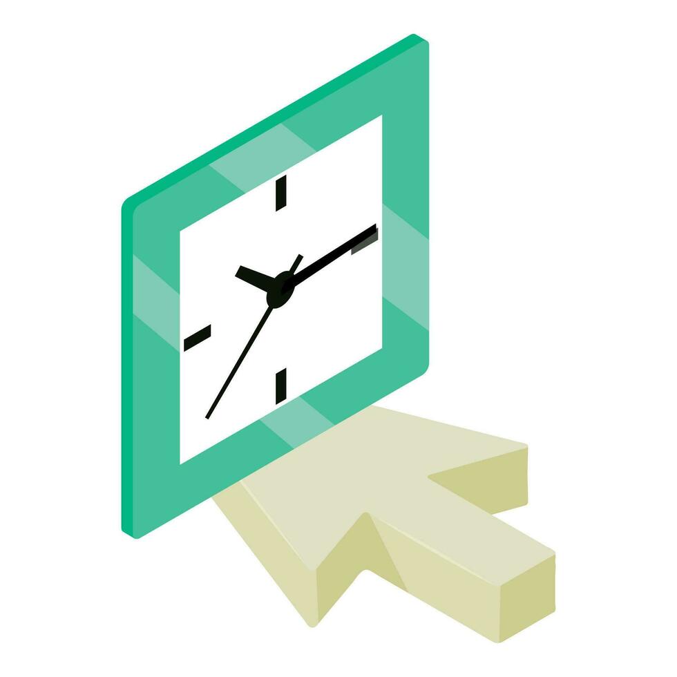 Wall clock icon isometric vector. Modern square wall clock on direction arrow vector