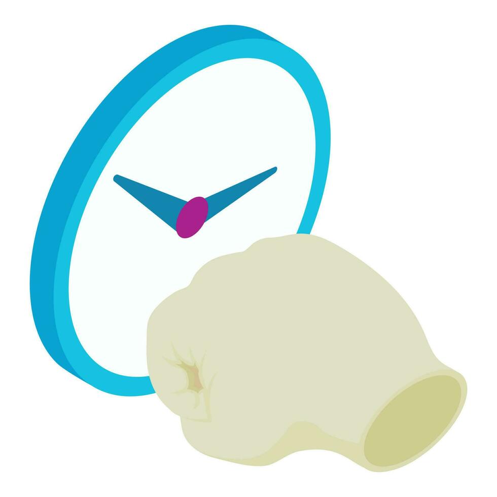 Designer clock icon isometric vector. New modern wall clock and human hand icon vector