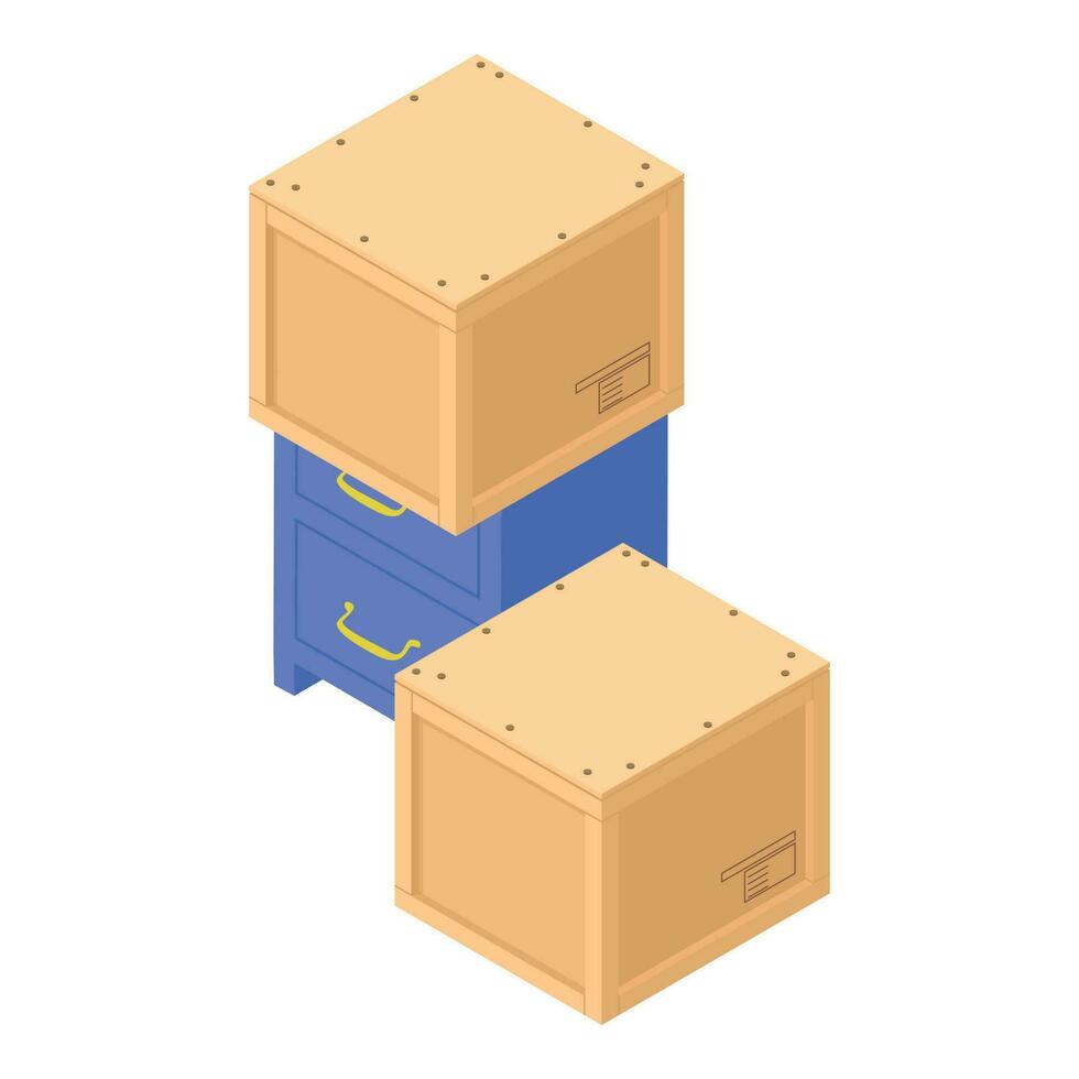 Furniture delivery icon isometric vector. New cabinet with drawer and closed box vector