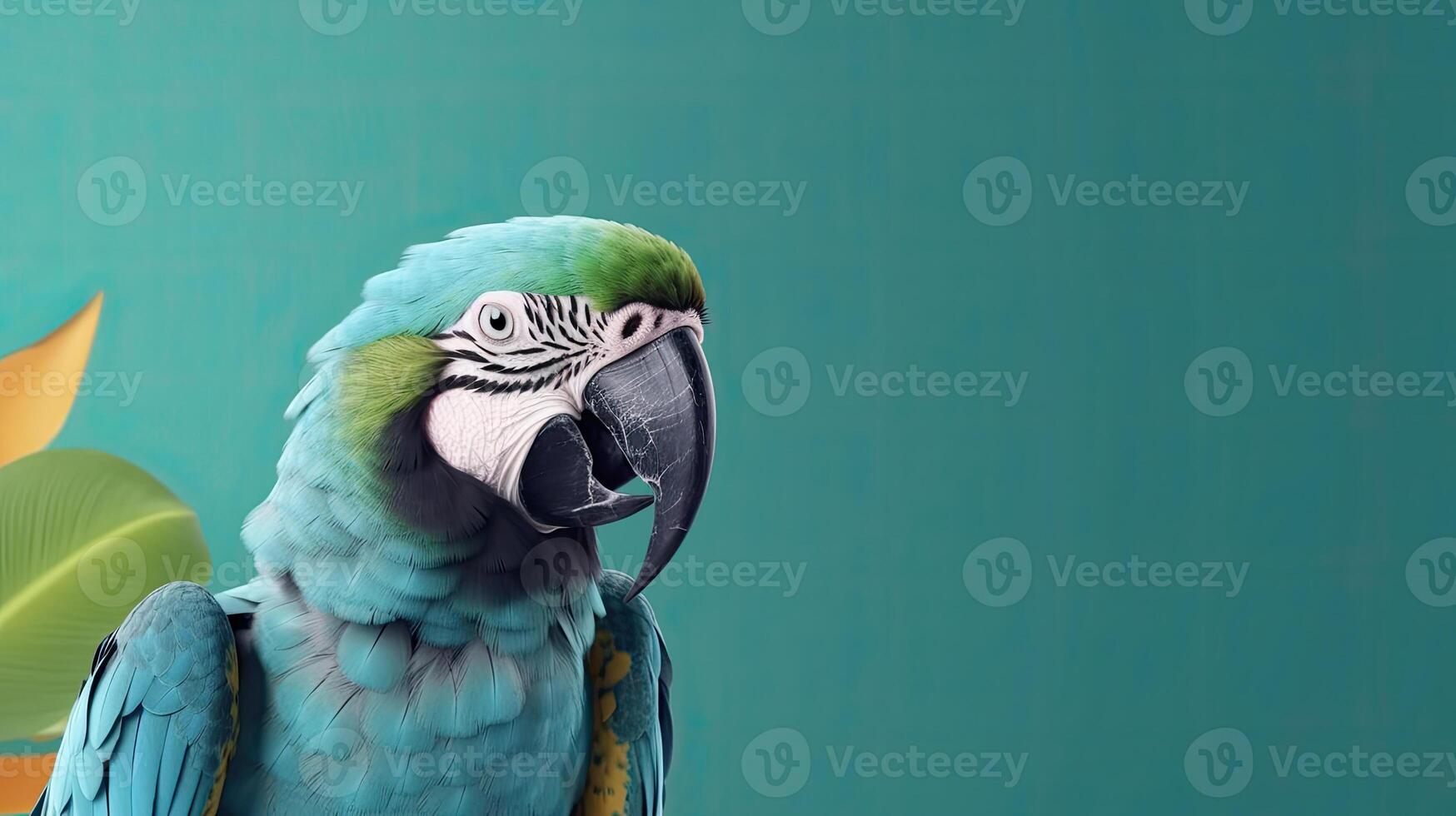 Tropical wallpaper banner with exotic parrot on vivid background. photo