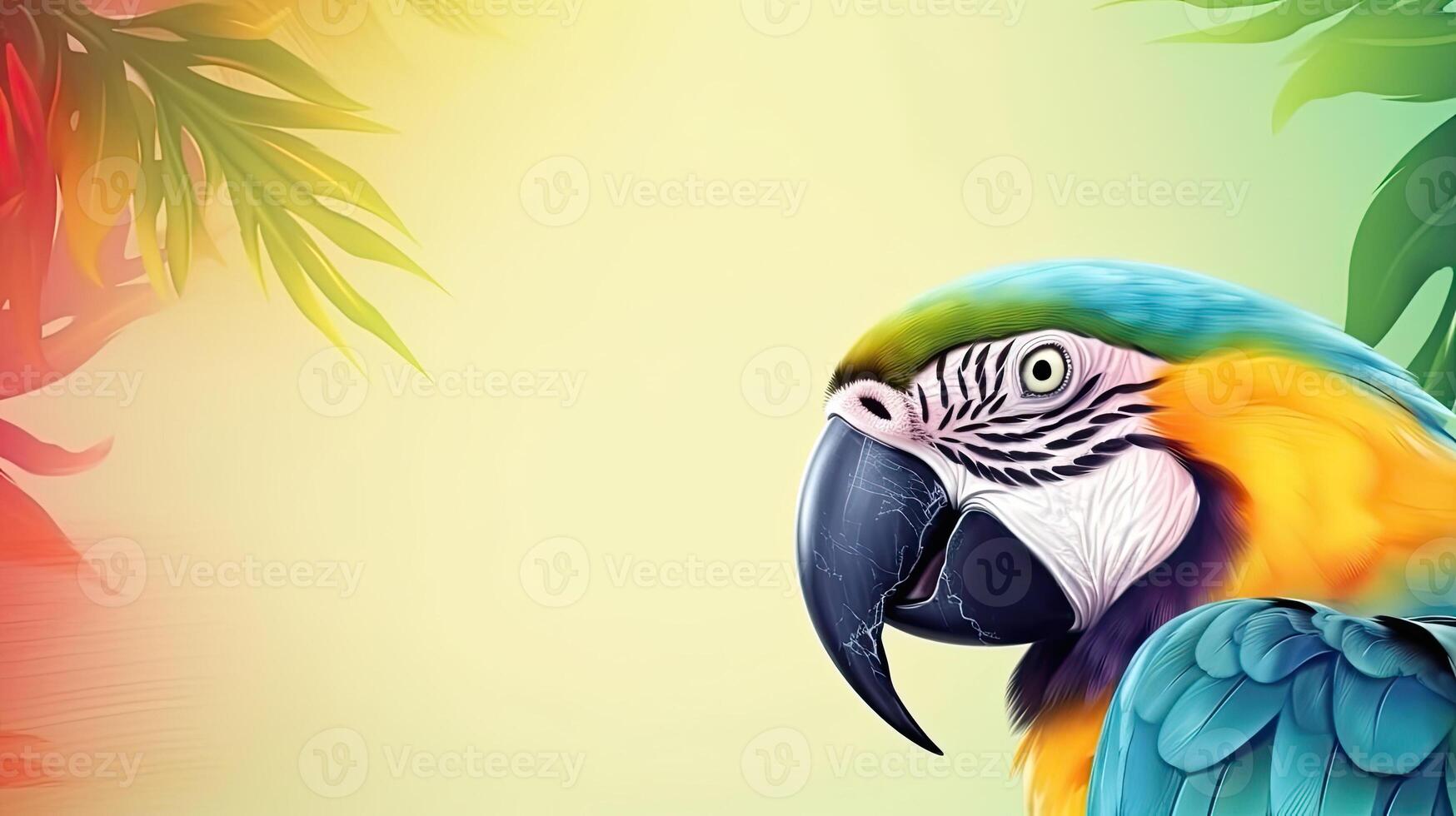 Tropical wallpaper banner with exotic parrot on vivid background. photo