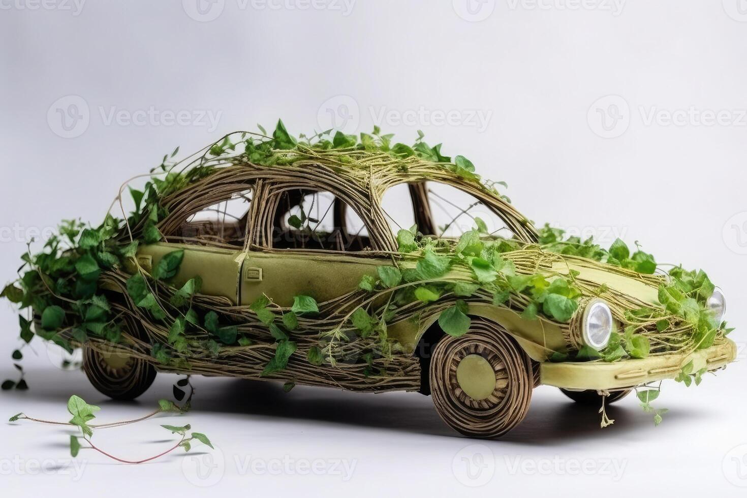 Car made of natural green plants. Eco friendly transportation. photo