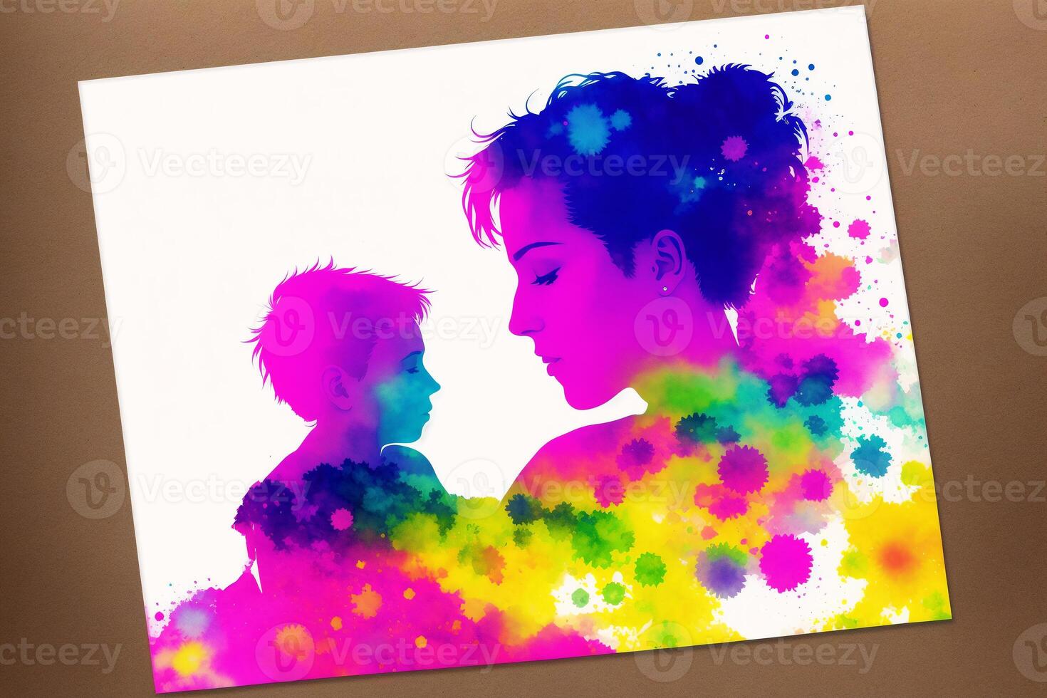 Mothers Day postcard. Mother s Day background. Watercolor paint. Copy space. photo