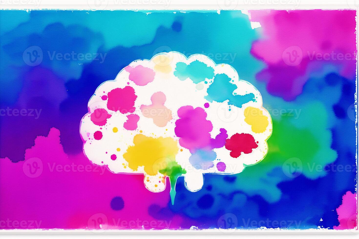 A watercolor painting of a tree with a rainbow on it. A colorful painting of a brain. Watercolor paint. Digital art, photo