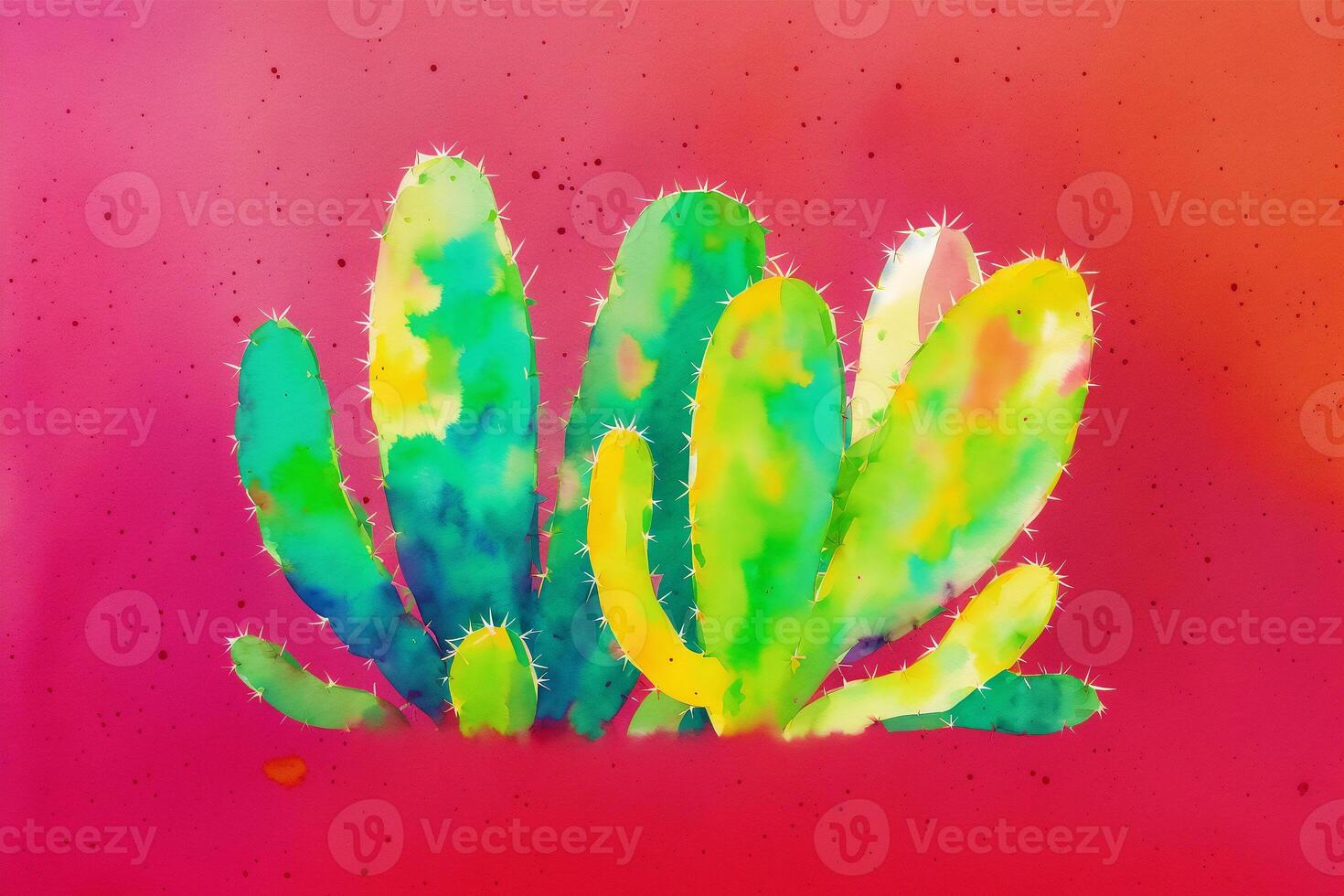 A colorful picture of a variety of cactuses. A colorful cactus painting. Watercolor paint. Digital art, photo