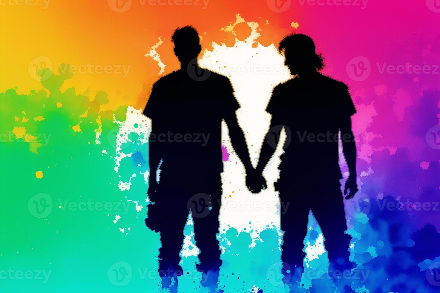 Pride Month. A colorful illustration of two men holding hands. Gay couple spending time together. Lgbtq. photo