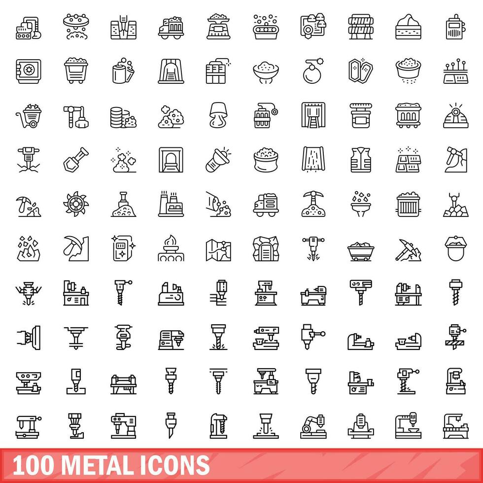 100 metal íconos colocar, contorno estilo vector
