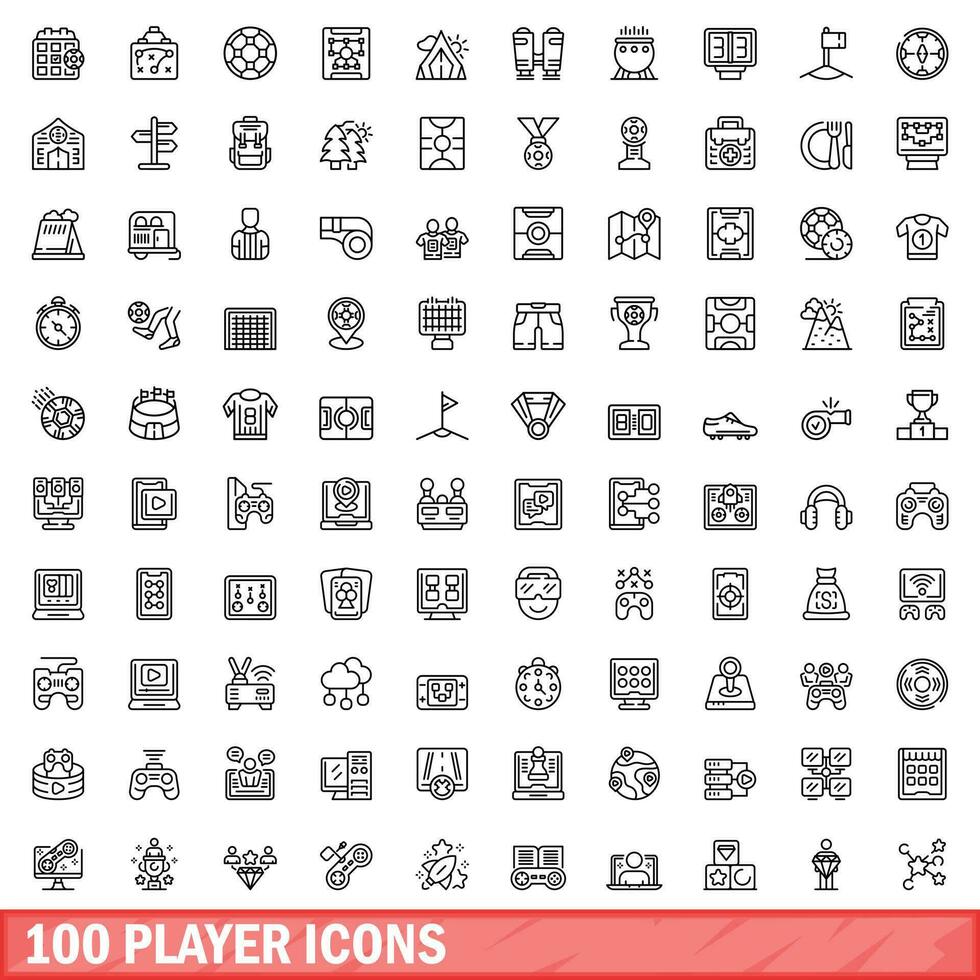 100 jugador íconos colocar, contorno estilo vector