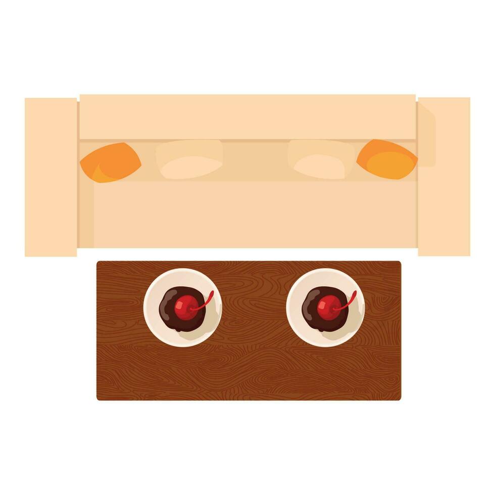 Cafe dessert icon isometric vector. Chocolate muffin on wooden table in cafe vector