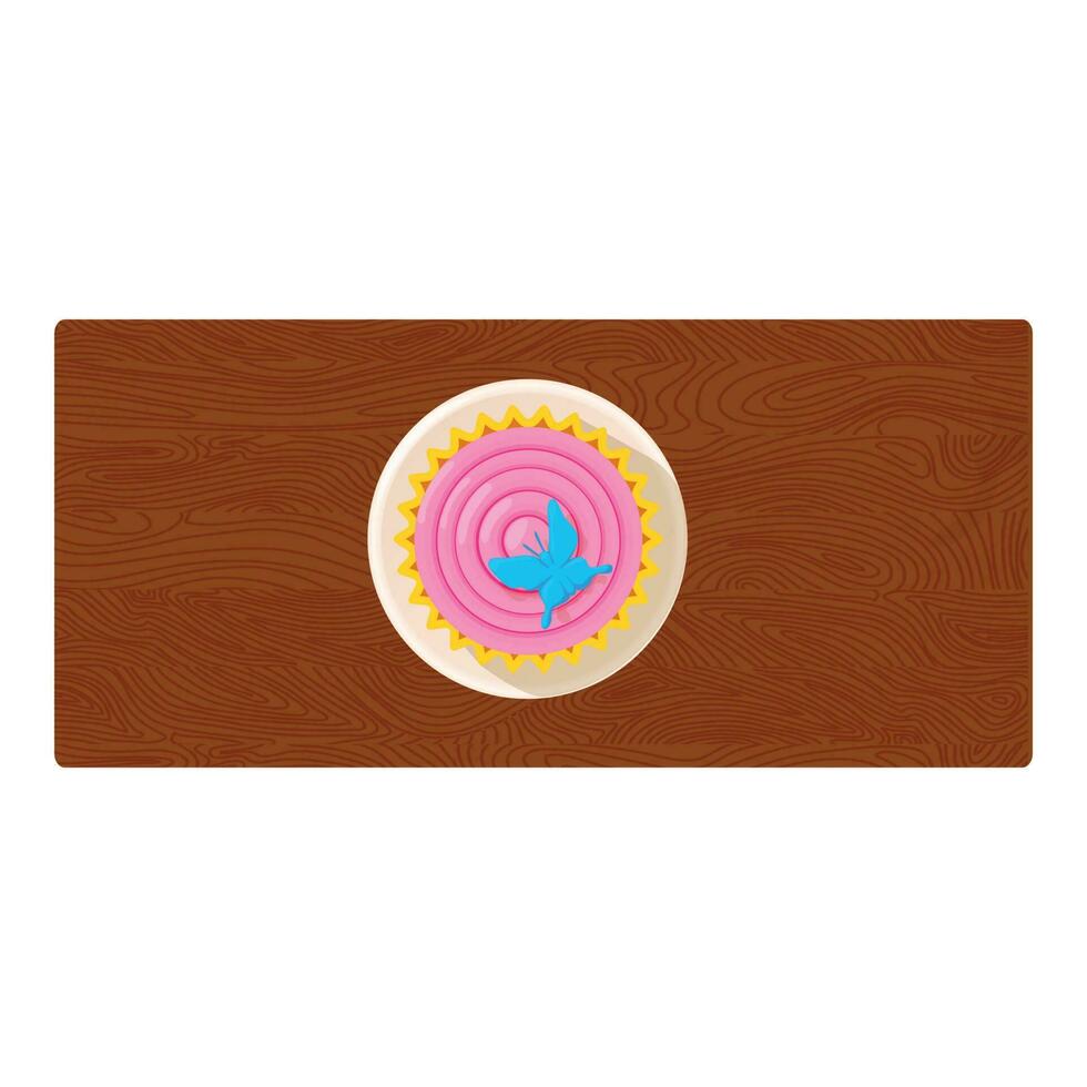 Mousse cake icon isometric vector. Fruit mousse cake on rectangular wooden table vector