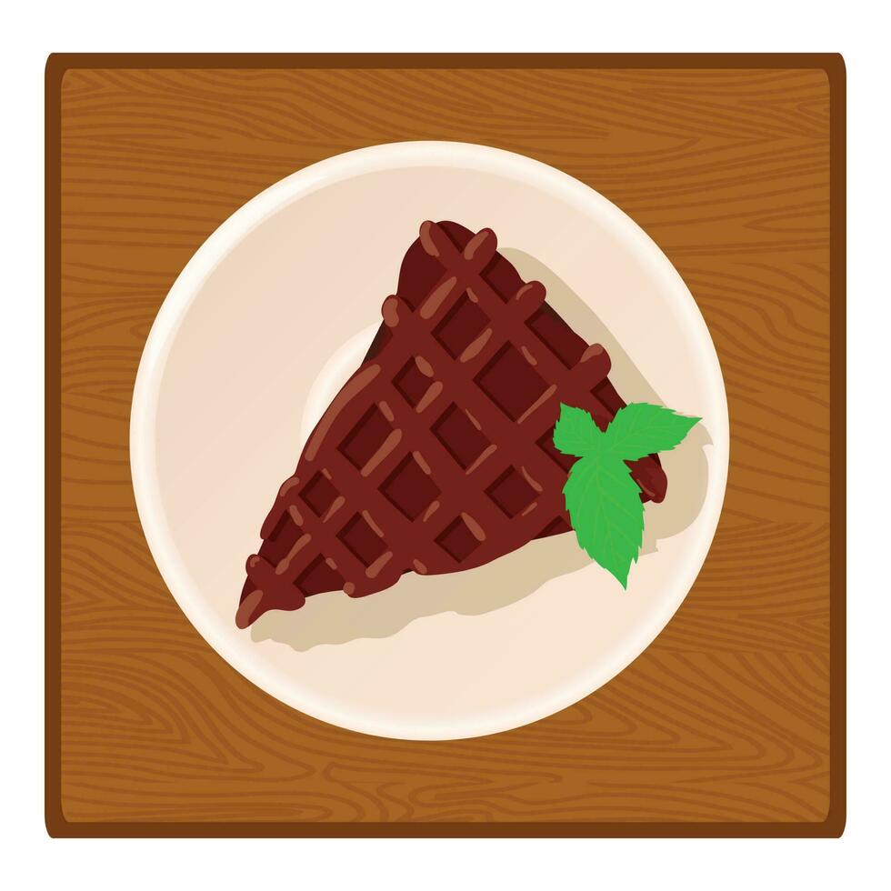 chocolate postre icono isométrica vector. chocolate pastel pedazo en de madera mesa vector