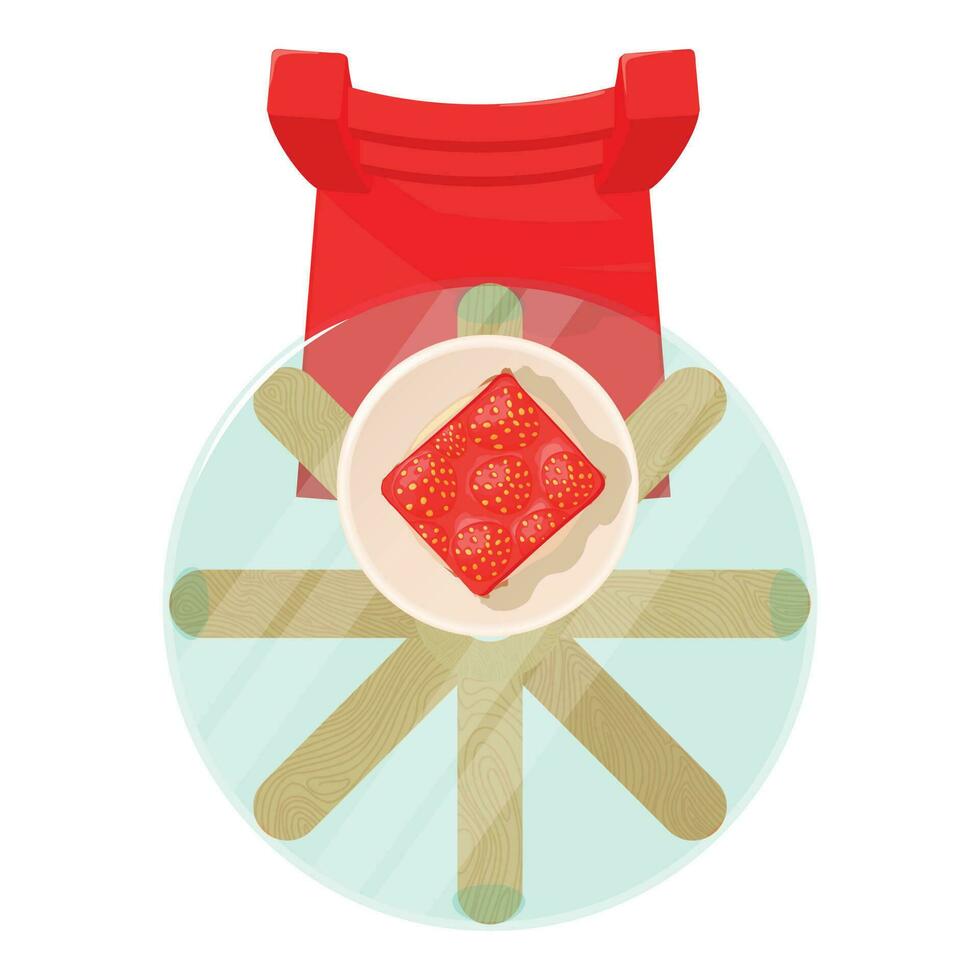 Strawberry cheesecake icon isometric vector. Strawbery cake piece on round table vector