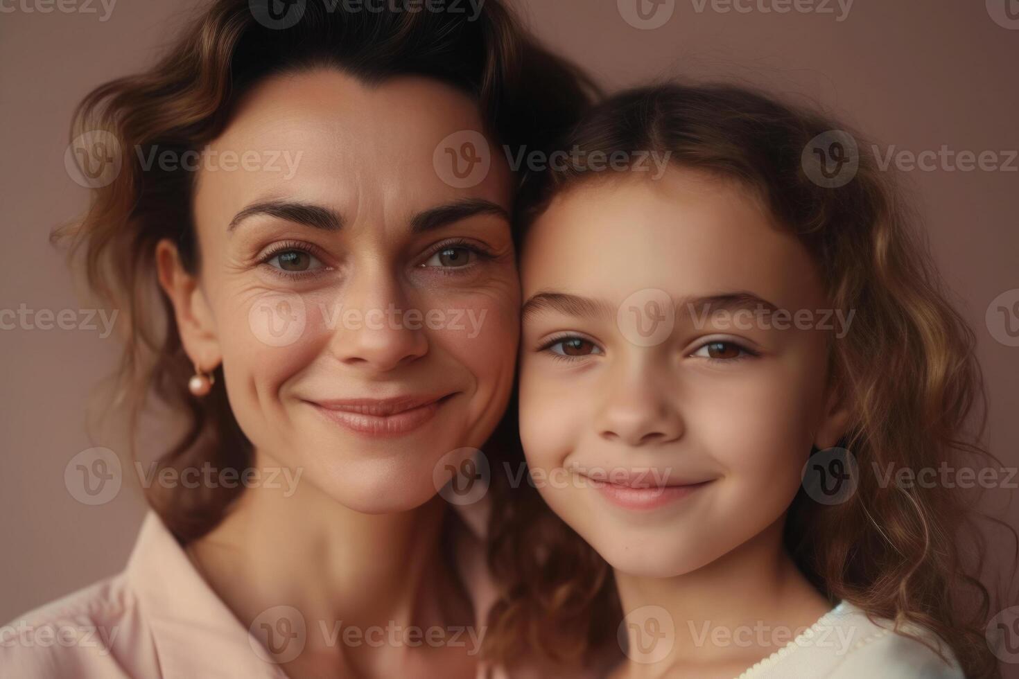 madre y hija retrato en rosado antecedentes. generativo ai foto
