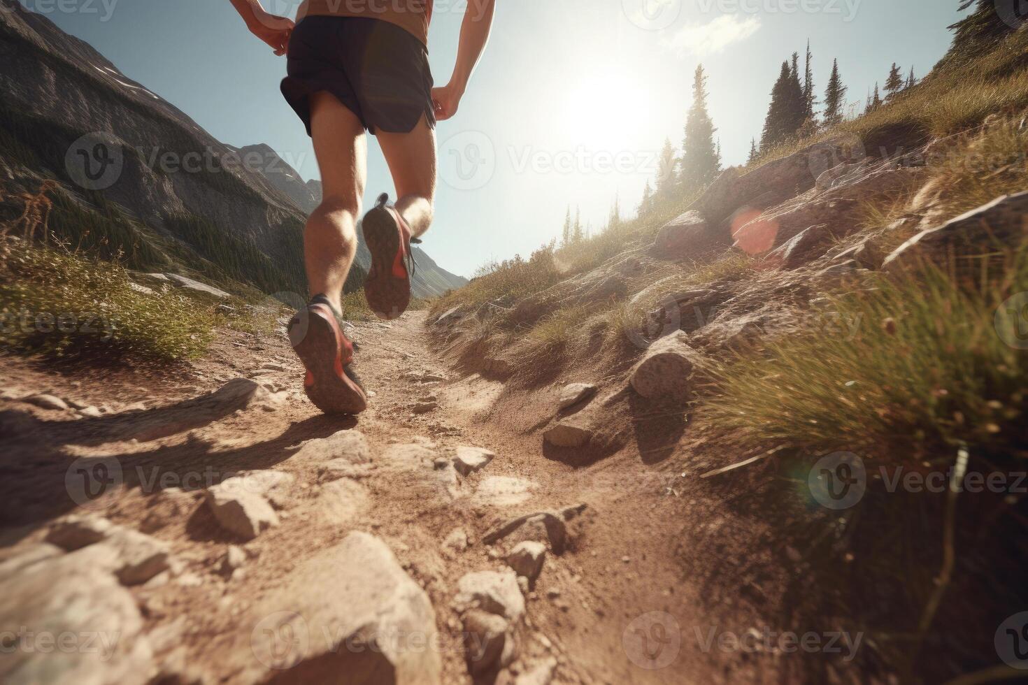 sendero corriendo en montaña paisaje. generativo ai foto